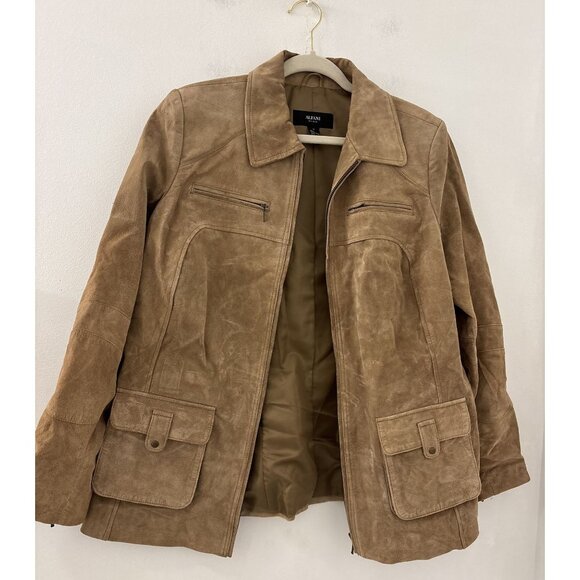 Alfani Women's Genuine leather Tan Full Zip jacket Western Cowgirl Plus size 1X - Picture 1 of 3